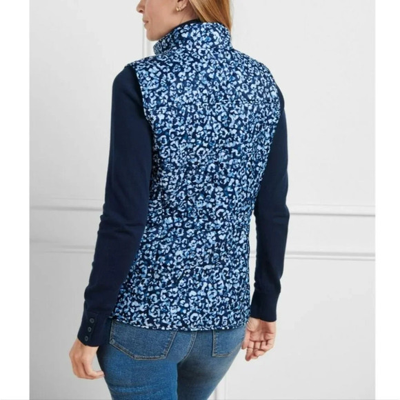 Talbots Quilted Blue Abstract Leopard Diamond Print Vest Size Large Petites - Picture 16 of 16